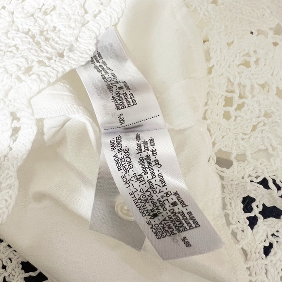 Zara Cotton Blend Crochet Knit Lace Trim Collared Button Down Cropped Blouse Top - Picture 3 of 4